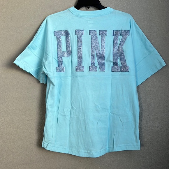 VS Pink baby blue bling shine large logo oversized tee - Picture 1 of 5